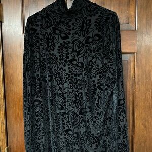 Soft Surroundings Black Floral Velvet Blouse
